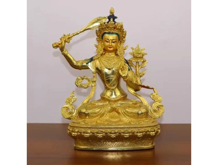 Statue de Bouddha Manjushri tantrique tibétain en cuivre Feng Shui pour attirer la richesse, décoration de bureau