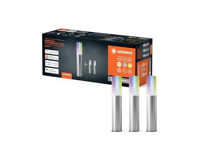 LEDVANCE Smarte LED Gartenleuchte mit WiFi Technologie, Erweiterungspaket mit 3 LED Garten Poles für Außen, RGB-Farben änderbar, Kompatibel mit Google und Alexa Voice Control, SMART+ WIFI GARDEN POLE
