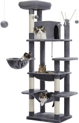 Inspire Curations Large Heavy Duty Cat Tree Tower With Oversized Hammock & Scratching Posts amt0240dgy