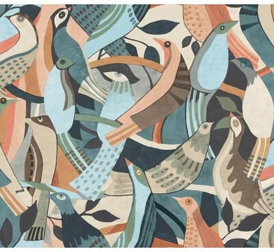 York Wallcoverings Fauvist Flock Coral & Aqua Wallpaper