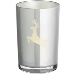 EDZARD Windlicht Loki left (Höhe 18 cm, ø 12 cm) Grau mit Hirsch-Motiv