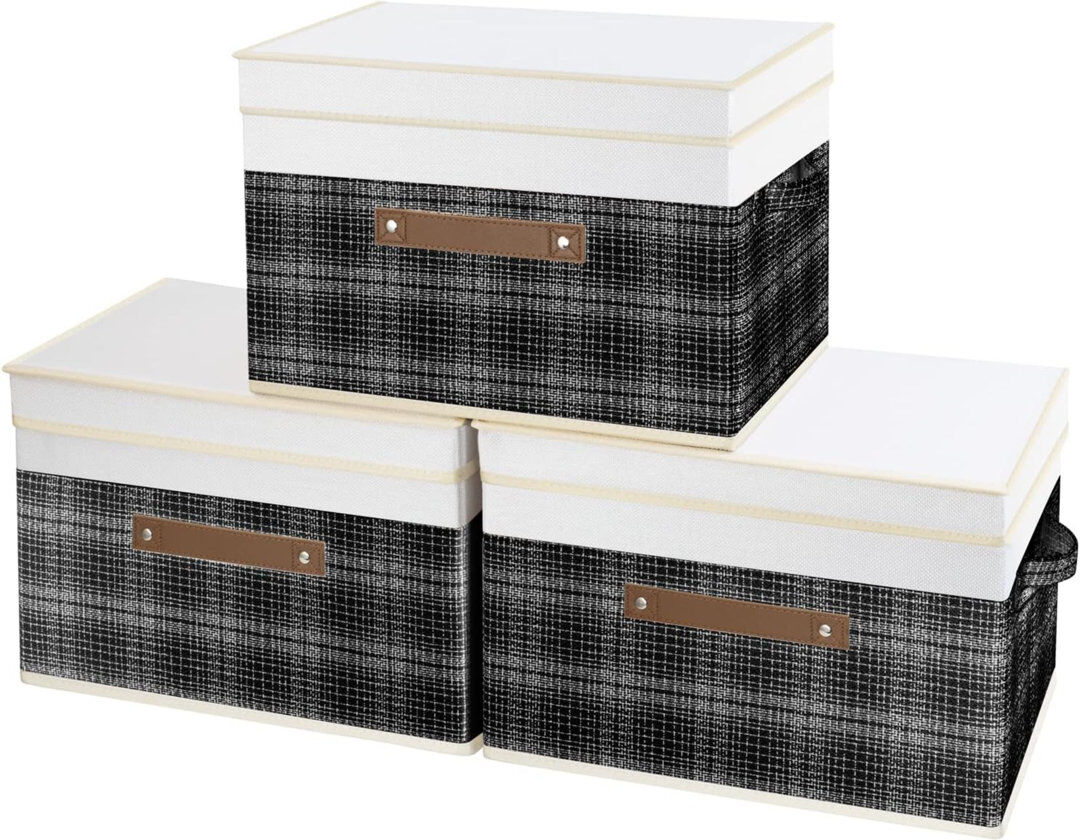 August Grove Fabric Box White;Black 20L