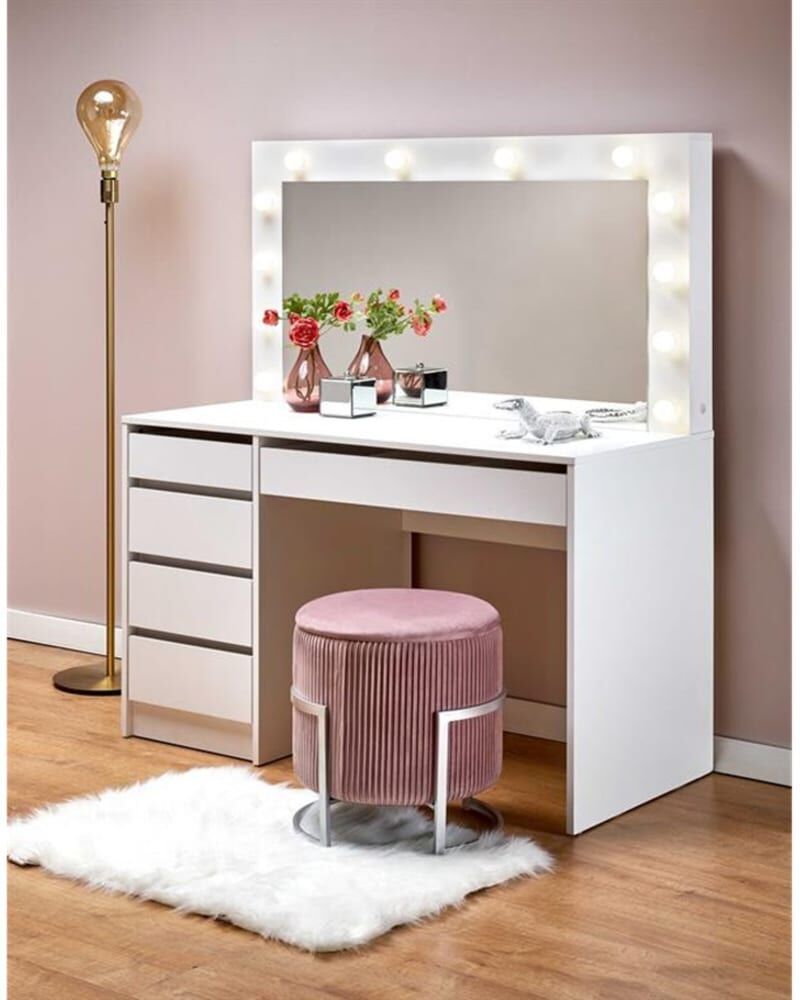 MSO Coiffeuse design blanc à led + miroir Blanc 120x140x120cm