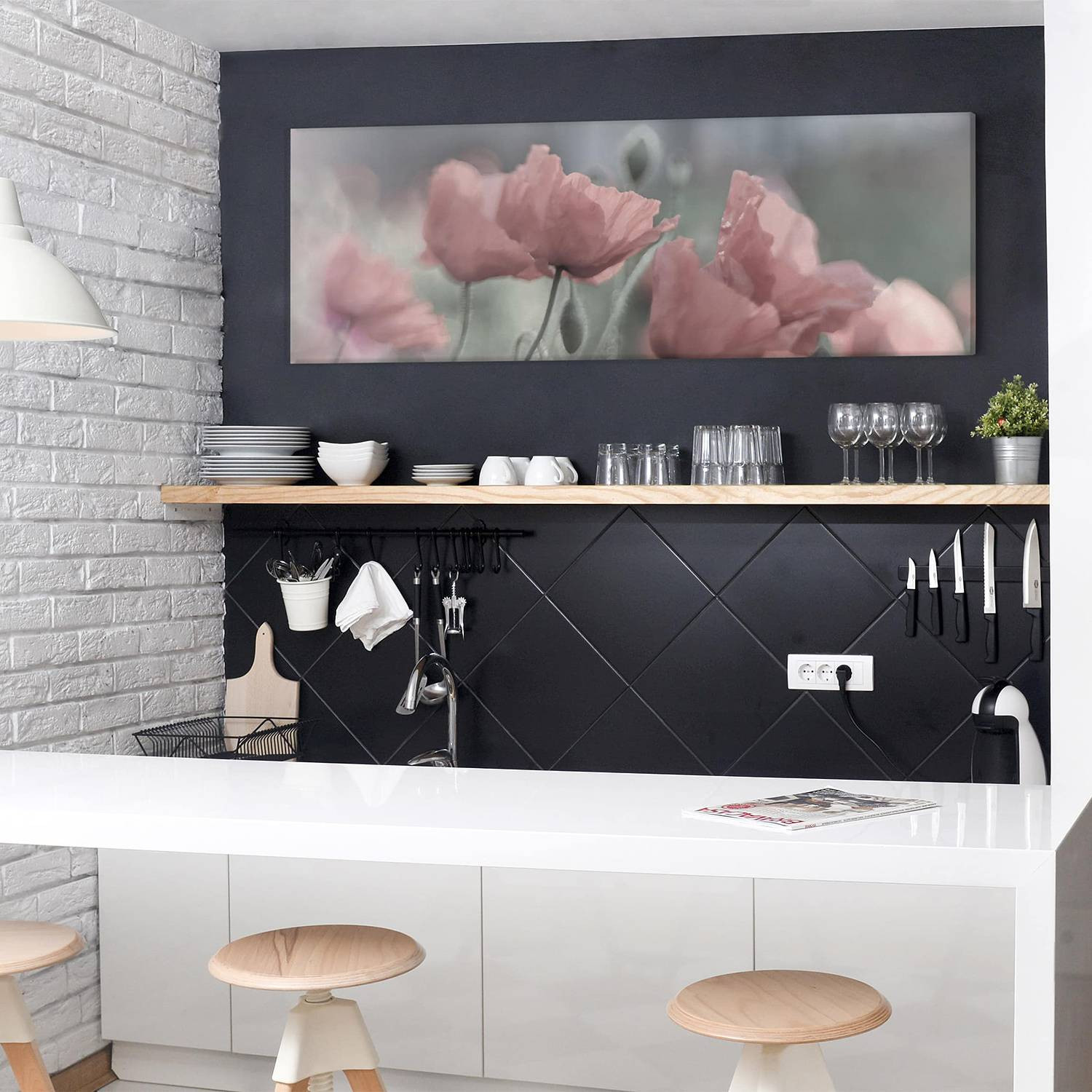 home24 Afbeelding Pittoreske Klaprozen Linnen Roze 150 cm