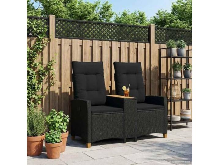 Liegebank mit Tisch 2-Sitzer 126 x 65 x 112 cm Poly-Rattan UV-beständig Verstellbare Rückenlehne, abnehmbares Kissen, Teetisch integriert, für Garten und Terrasse