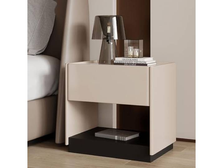 Moderner Nachttisch 1 Schublade Beistelltisch aus Holz Schlichtes Design Offene Ablageflächen Verdeckte Griffe Holzrahmen Wohnaccessoires Für das Schlafzimmer(Khaki,40cm/16in)