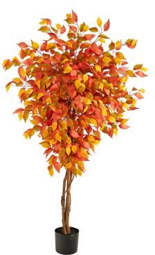 Nearly Natural 5' Autumn Ficus Artificial Fall Tree