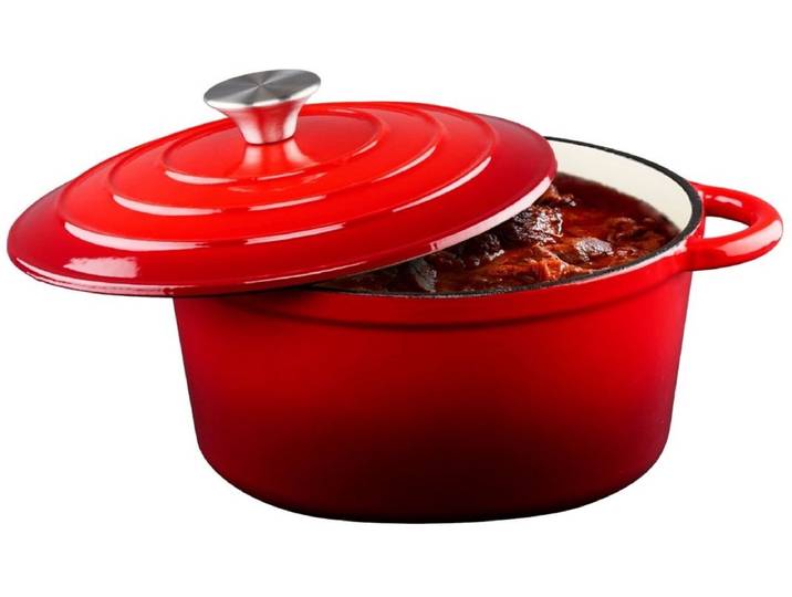 alpina Braadpan Gietijzer met Deksel - Bakpan 24 cm - Alle Warmtebronnen - Rood