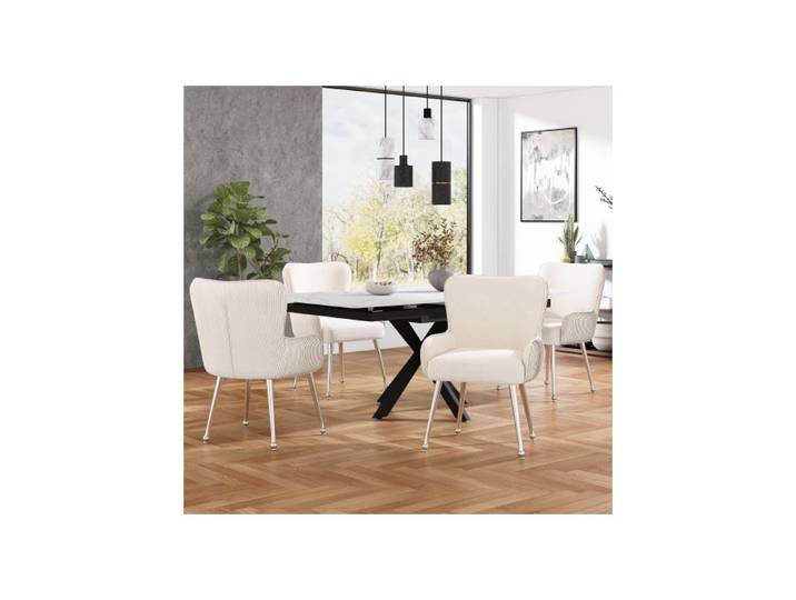 Chaises de salle à manger - MUVOE - Ensemble de 4 - Velours beige - Accoudoirs - Pieds réglables