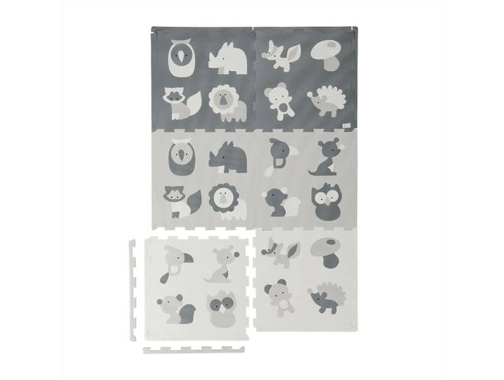 Puzzlematte Tiere Anthrazit-Weiss-Grau