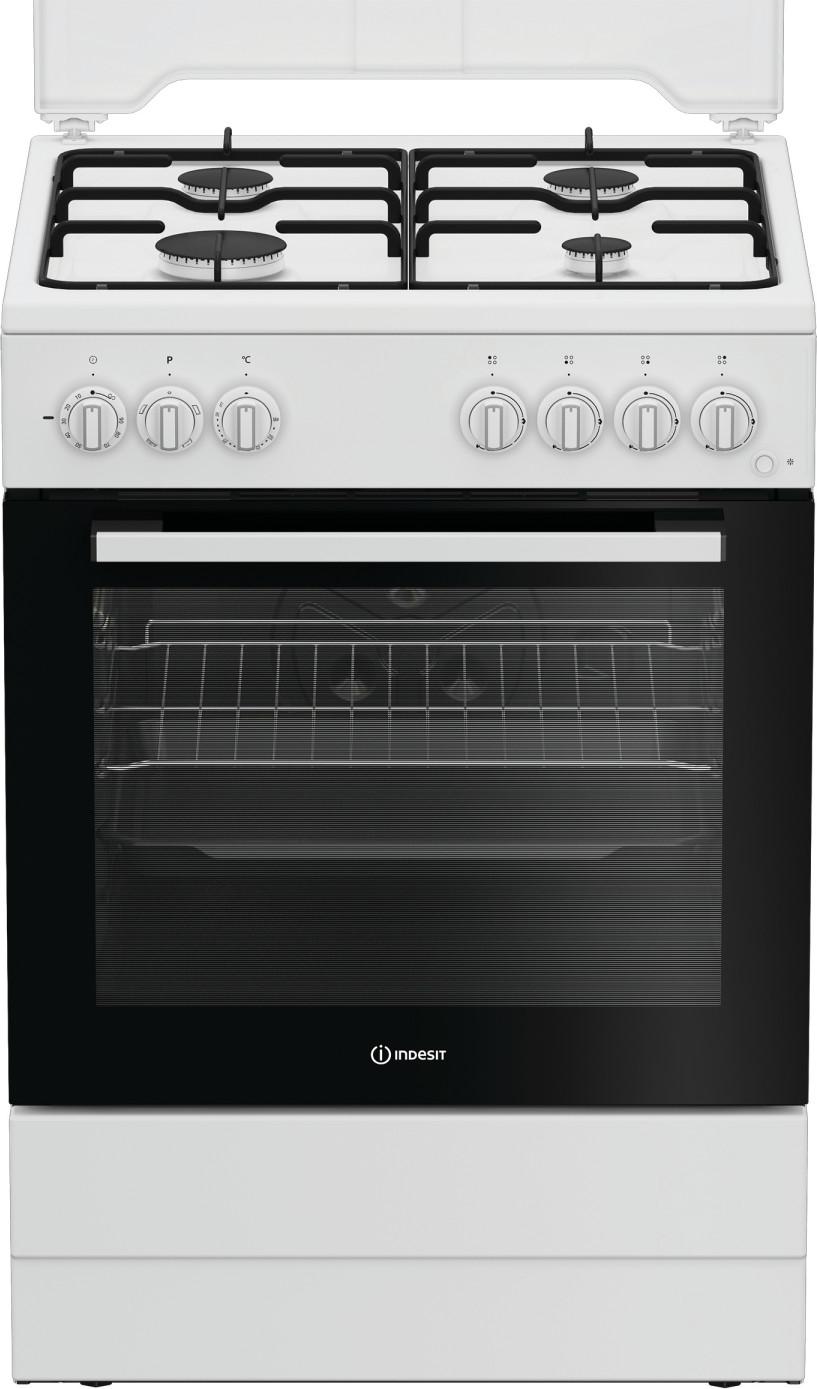Indesit I6G3PMW, Freistehender Herd, Weiß, Drehregler, Weiß, Vorderseite, Gaskochfeld