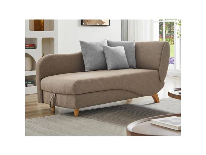 Méridienne gauche convertible en tissu marron avec coffre de rangement PENELOPE