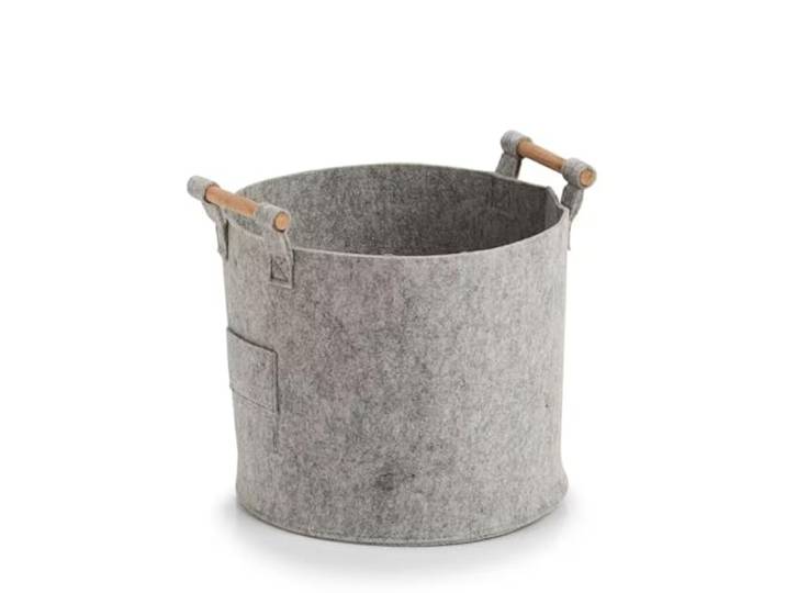 Zeller 14393 Filz Aufbewahrungskorb mit Holzgriffen, Grau, 31cm x 31cm x 28cm