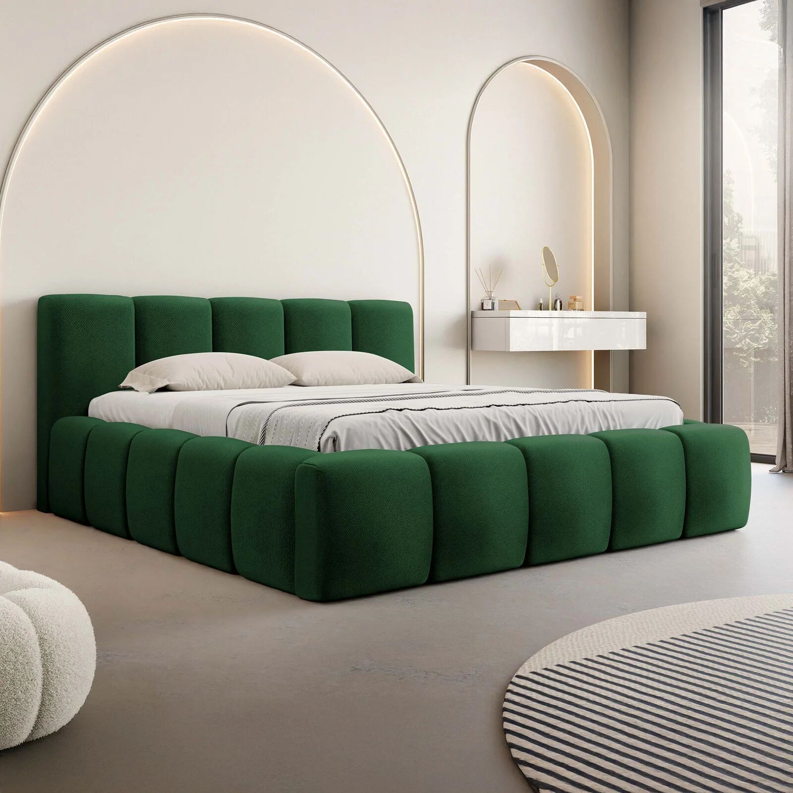 garneroarredamenti Letto alla francese 140x200cm con rete contenitore imbottito verde Aluna