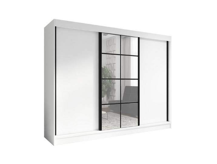 A&J MöbelLand GmbH Schiebetürenschrank ORAVIA mit Spiegel – Breite 200 cm (TOP PRODUKT! Wählen Sie das ideale Modell für Ihr Schlafzimmer! Breite: 200 cm, Höhe: 215 cm, Tiefe: 60 cm, Moderne Möbel mit funktionalem Design und hoher Verarbeitungsqualität) Loft-Design, Spiegelpaneele, großer Stauraum, moderne Schiebetüren