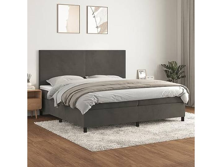 RJPLMFV Lattenrost, Matratze, Velours, Dunkelgrau, 200 x 200 cm Verstellbares Kopfteil, Taschenfedern, mittelharte Unterstützung, weicher Matratzenschoner