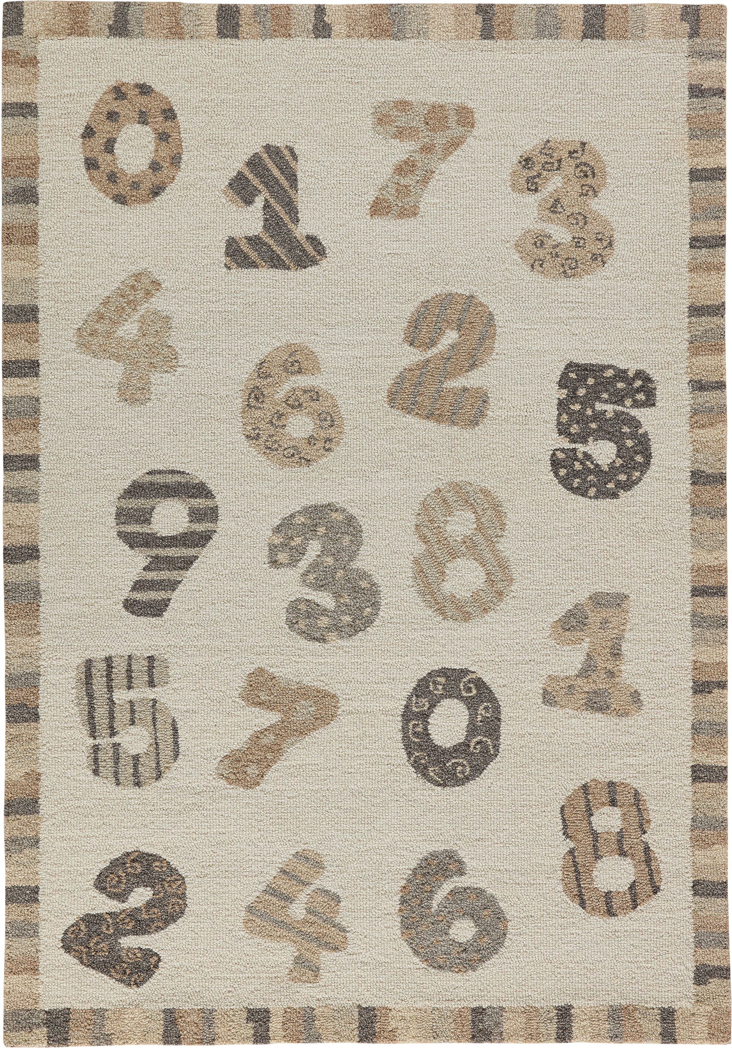 Kinderteppich THEKO "Gaia Kids Numbers", beige (weiß), B:160cm H:10mm L:230cm, Schurwolle, Teppiche, Kinderteppich, getuftet, reine Schurwolle, Motiv Zahlen, Kinderzimmer weiß B : 160cm 1 Stk., 10mm, L: 230cm