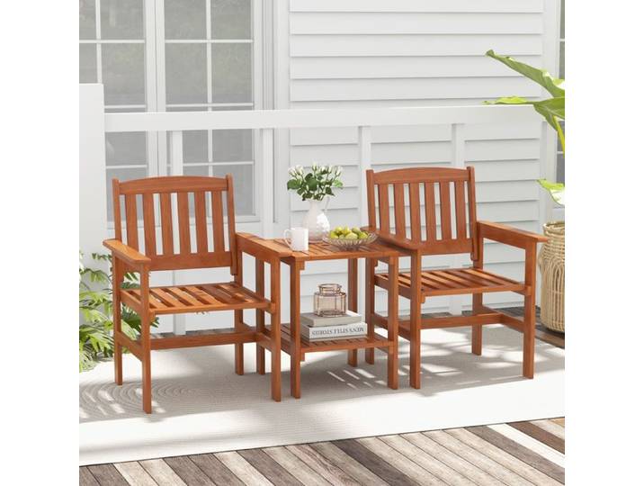 COSTWAY Ensemble Table et 2 Chaises de Jardin en Bois Trou pour Parasol Ensemble Meubles de Patio 3PCS pour Cour Balcon Terrasse