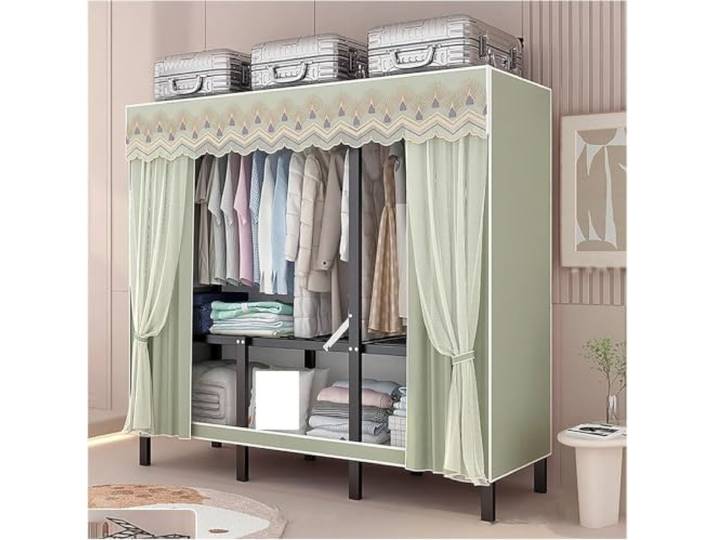 MmcdylyhEU Tragbarer, Faltbarer Kleiderschrank mit Abdeckung – L-Kleiderständer for Aufhängen von Kleidung, ideal for die Aufbewahrung im Schlafzimmer und Wohnheim(Green,105x170x45cm)