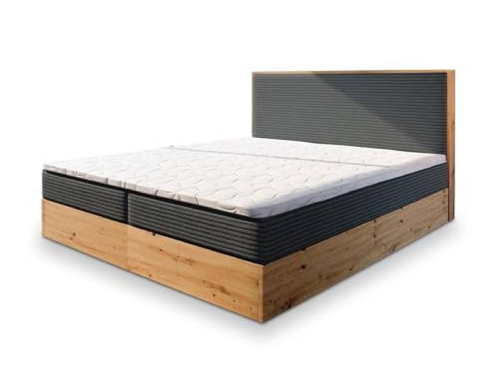 Masseno Boxspringbett Verdon 140x200 cm Komplett-Set mit Matratze und Topper, Polsterbett mit Zwei Bettkästen -Graphitfarben, Lincoln 90