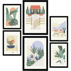 POSTER Set Mit 6 Minimalistischen In Pastellfarben Wüste Drucke Von Landschaften Und Natur Für Innenarchitektur A3 & A4 Schwarzer Rahmen
