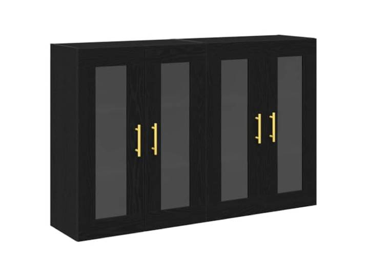 HGFDVCMR Wandschrank 2er Set Schwarz Eichen-Optik 69,5x34x90 cm Platzsparende Hängeschränke mit Glastüren und Einlegeböden für Wohnzimmer und Flur im modernen Eichen-Look.