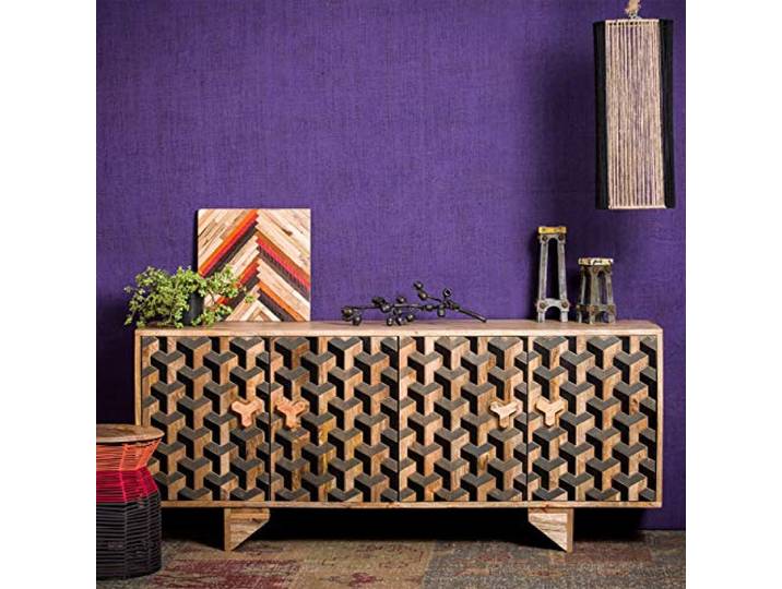 Native Home Sideboard 3D, mit Muster, Modern, Massiv, mit Türen, Mangoholz, Kommode, H x B x T: 75 x 177 x 45 cm, Braun