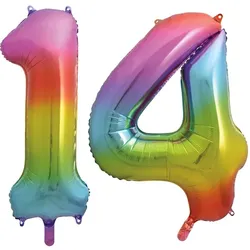 XL Folienballon Regenbogen Zahl 14