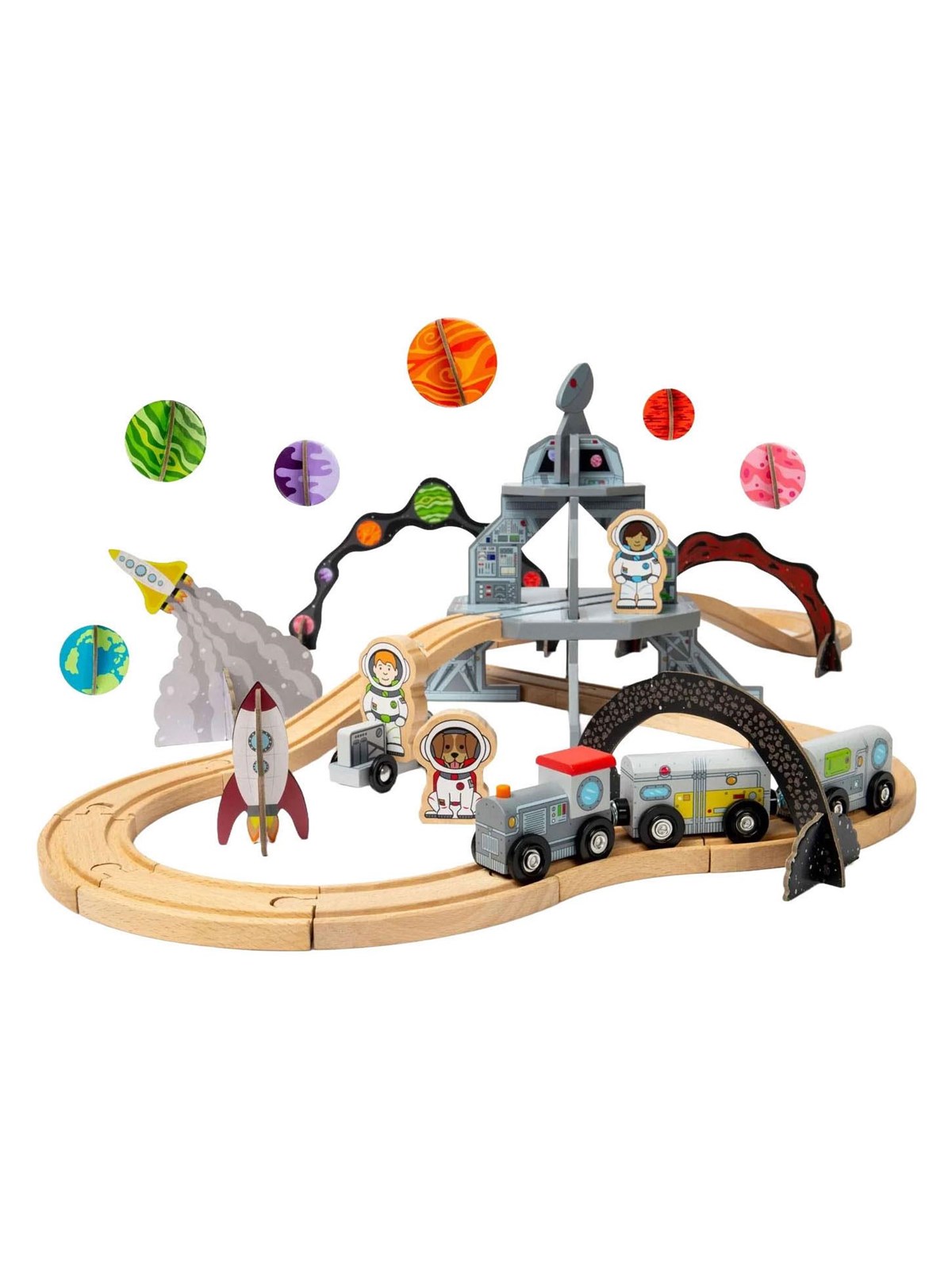 Bigjigs Wooden Space Train Set - 40 pcs.