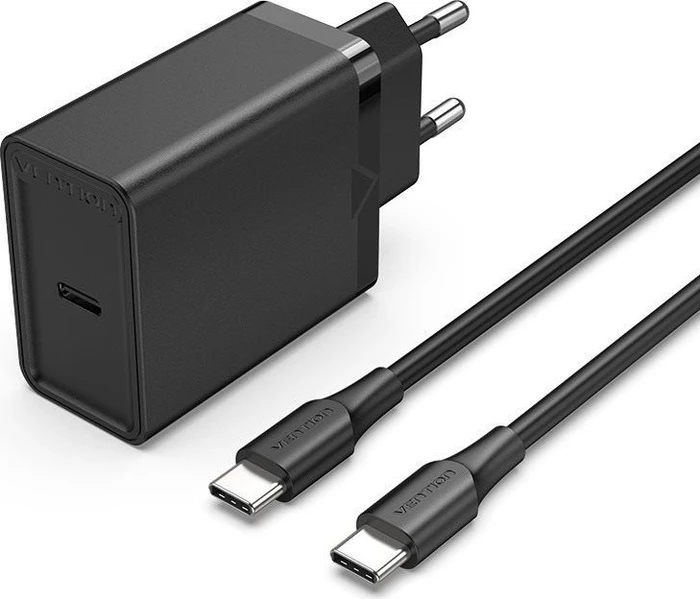 Vention 1-port 25W USB-C Wall Charger with USB-C Cable EU-Plug Black