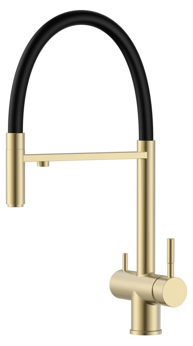 Pure.Sink Keukenmengkraan met 3-weg functie, geborsteld goud en flexibele uitloop