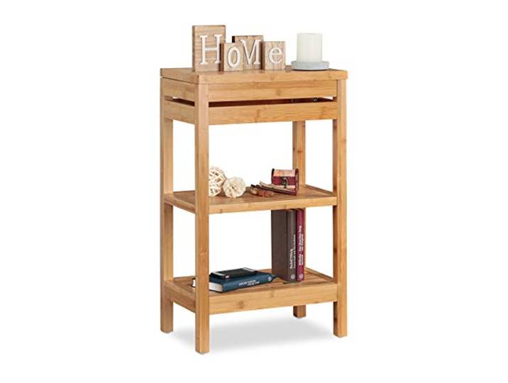 Relaxdays Salle de Bain en Bambou\, étagère 3 Niveau\, avec Couvercle\, Ouvert\, HLP 76\,5 x 46 x 29\,5 cm\, Naturel