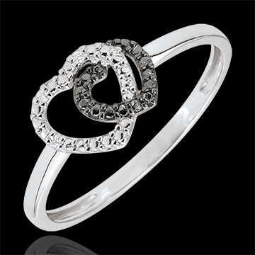 Edenly Ring Weissgold weisse- und schwarze Diamanten - Herzen Komplizen
