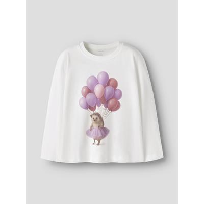 Langarmshirt NAME IT "NMFVOTEA LS NREG TOP", Mädchen, Gr. 92, weiß (cloud dancer print:hedgehog), Jersey, Obermaterial: 100% Baumwolle, bedruckt, normal normal, Rundhals, Shirts Langarmshirt, mit tollen Tiermotiven