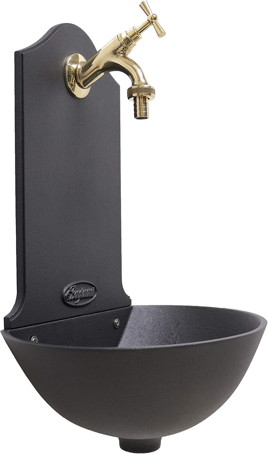 Gartenbrunnen für die Wand, Modell Malaga, mit poliertem Messing-Wasserhahn 303L für Haus und Garten