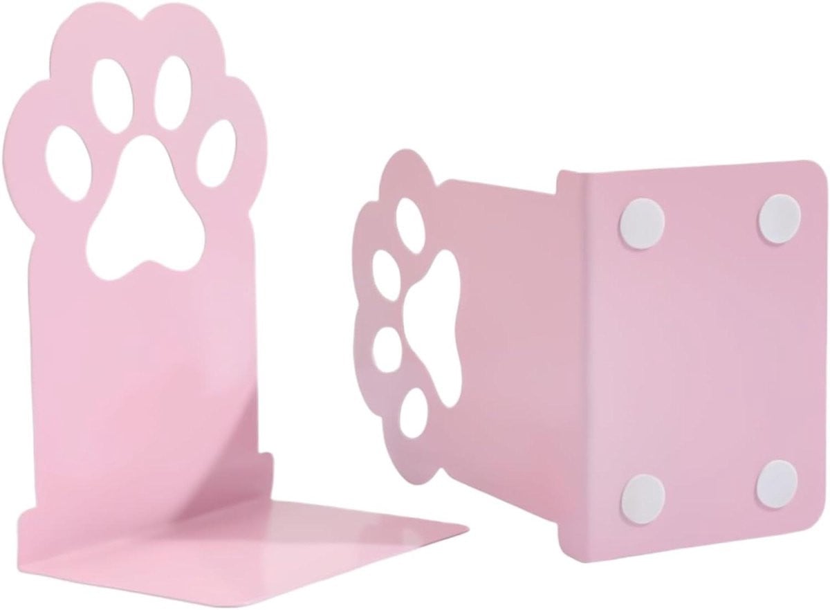 Metalen Boekensteunen met Kattenmotief - Roze - 9 x 12 x 9 cm