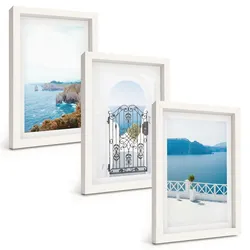 BILDER SET 3er Set - 20x30 cm Weißer Rahmen - Meeresarchitektur Griechenlands