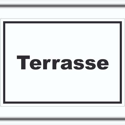 HB-Druck Terrasse Aufkleber mit Text waagerecht A8 (52x74mm)