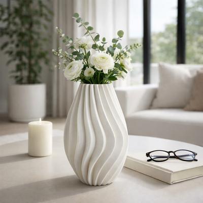 Sagebrook Home Porcelain Sculptural Fluted Vase Vertical Ribbed Design Modern Style