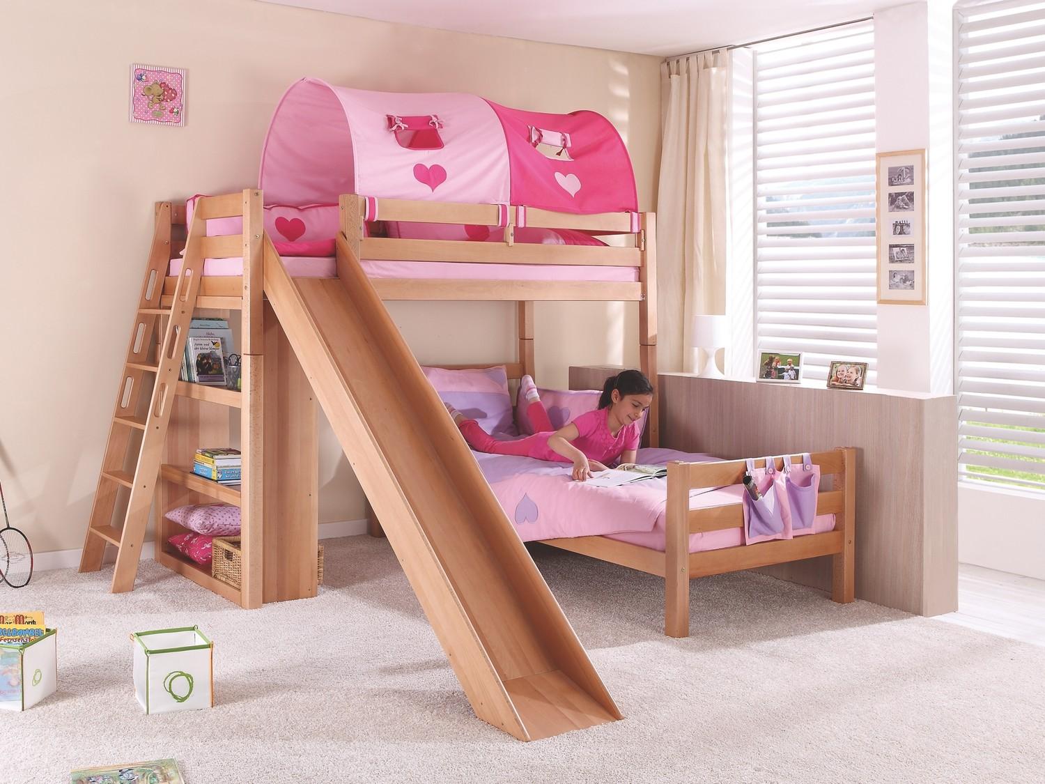 Etagenbett Sky Buche massiv Natur lackiert mit Tunnel