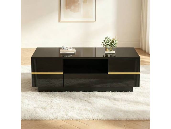 Table basse noire avec accents dorés moderne 100x50x35 5 cm