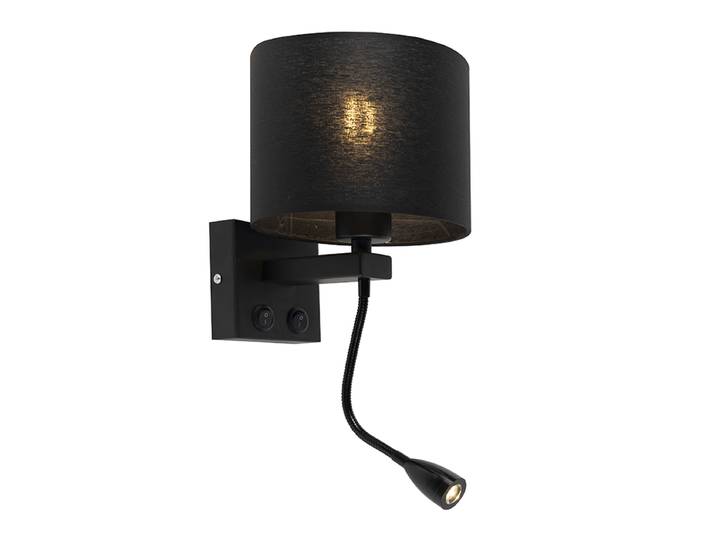 Moderne wandlamp zwart met zwarte kap - Brescia