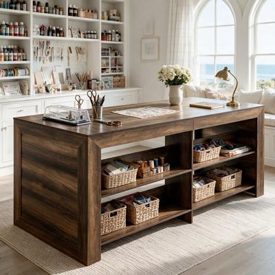 OEM "59"" Sewing Table with Storage, Craft Table Large Work Surface, Open Legroom, 35.4"" Work Height, Fabric Cutting & Quilting"
