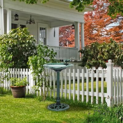 Alpine Corporation 31"" Tall Outdoor Antique Flower Birdbath with Bird Decoration Yard Statue"