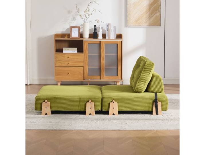 ULEVR Fauteuil convertible 1 place en corduroy vert olive style scandinave structure bois