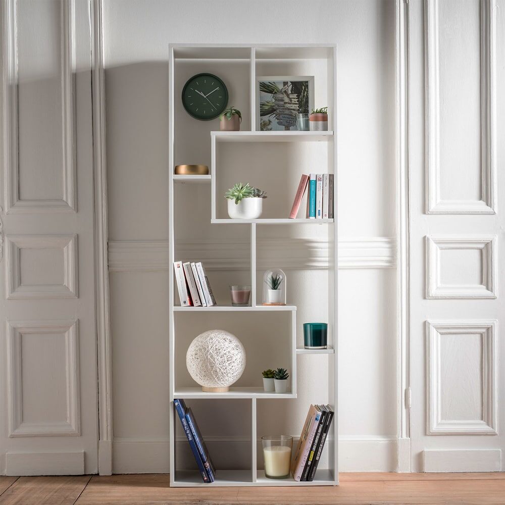 Happy Garden Bibliothèque 8 étagères multiformes blanche Blanc 67x175x25cm