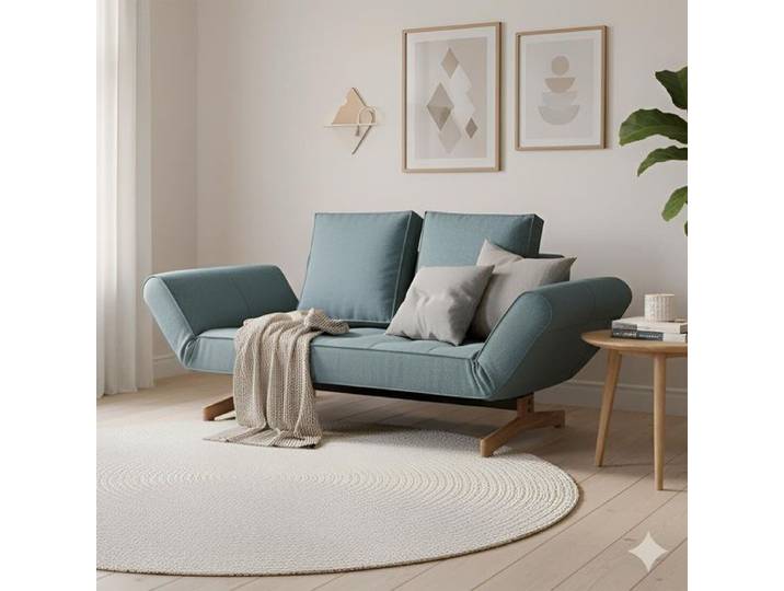 Schlafsofa Nunki Webstoff Kunstfaser 68x210x93cm Blau skandinavisch