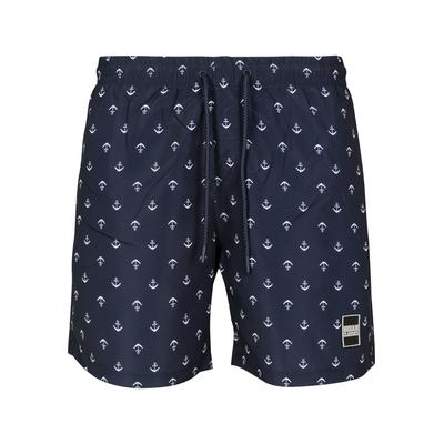 Badeshorts URBAN CLASSICS "Urban Classics Herren Pattern Swim Shorts", Herren, Gr. M, US-Größen, blau (anchor, navy), 100% Polyester, Badehosen Badeshorts