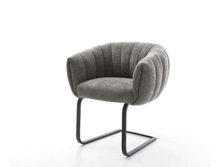 Freischwinger Jada-Flex Bouclé Soft Schlamm Freischwinger flach Schwarz Taschenfederkern, Esszimmerstühle