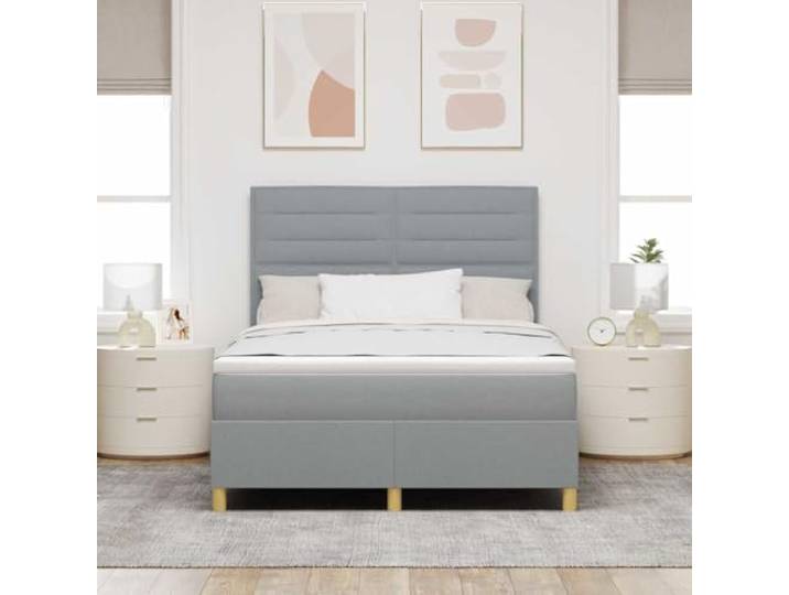KTHLBRH Boxspringbett mit Matratze hellgrau 140 x 190 cm Verstellbares Kopfteil, ergonomisches Design, strapazierfähiger Stoff, für modernes Schlafzimmer